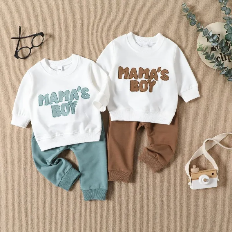 (Buy 1 Get 2) Baby Boy Fashion Letter Embroidered Sweat Pants Two-Piece Set