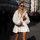 Women Solid Color Elegant Office Chic Ruffled Lapel Puff Sleeve White Shirt Dress