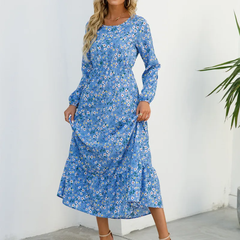 Women Ramadan /Eid Fashion Floral Chiffon Long Sleeve Maxi Dress