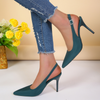 Women Fashion Plus Size Elegant Pointed Toe Strap Buckle Sling Back Stiletto Heel PU Sandals