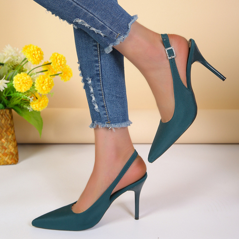 Women Fashion Plus Size Elegant Pointed Toe Strap Buckle Sling Back Stiletto Heel PU Sandals