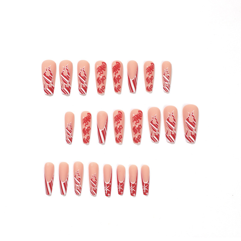 ( Buy 1 Get 2 ) Women Fashion Christmas Flame Snowflake Wearable False Nails