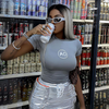 Fashion Women'S Alphabet Print Round Neck Skinny Casual Short Sleeve T-Shirt