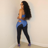 Women Color Contrast Panel One Shoulder Sleeveless Top And Cutout Pants Two-Piece Set