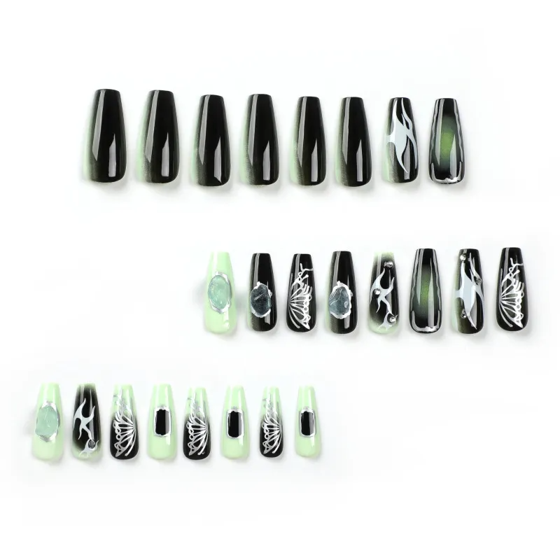 Women Fashion Long Rhinestone Butterfly Wings Wearable Fake Nails