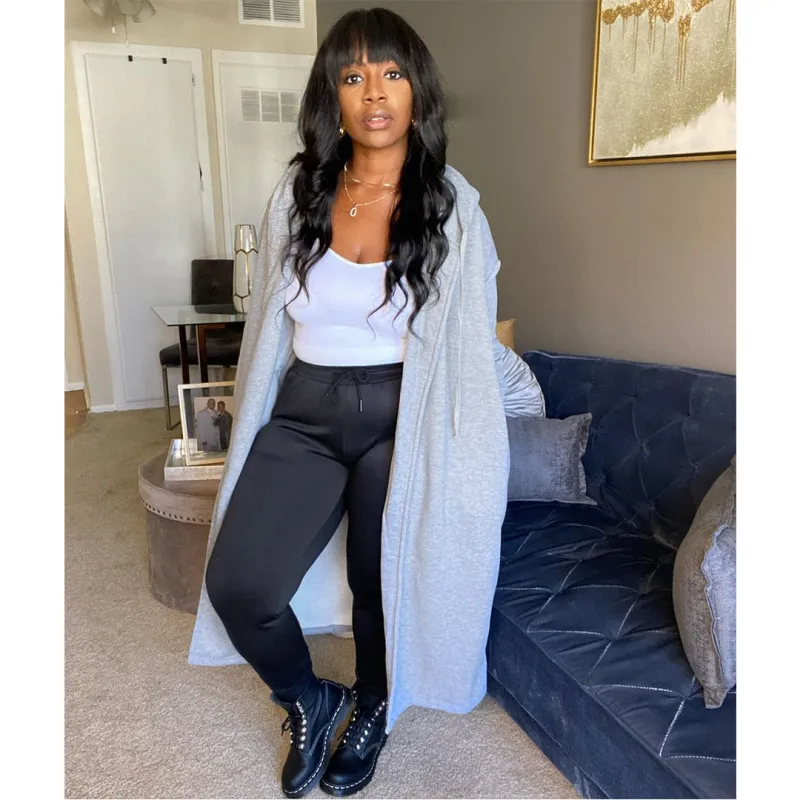 Autumn And Winter Women Fashion Loose Casual Solid Color Hoodies Coat