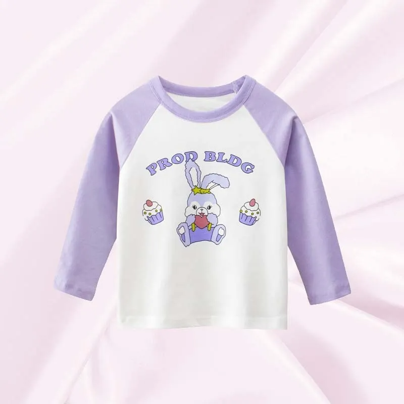 (Buy 1 Get 1) Kids Toddler Girls Casual Cute Alphabet Cartoon Bunny Print Long Sleeve Round Neck T-Shirt