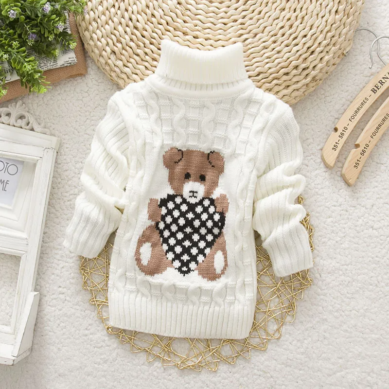 Kids Toddler Girls Boys Autumn Winter Fashion Casual Simple Solid Color Cartoon Bear Turtle Neck Sweater
