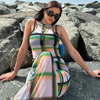 Women Fashion Sexy Plaid Printing Sleeveless Tight Maxi Dress