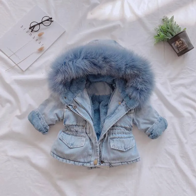 Kids Toddler Girls Boys Autumn Winter Fashion Casual Cute Solid Color Woollining Denim Coat