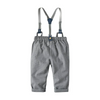 Boys Little Gentlemen Cotton Solid Color Long Sleeves Shirts And Gray Pants With Suspender Set