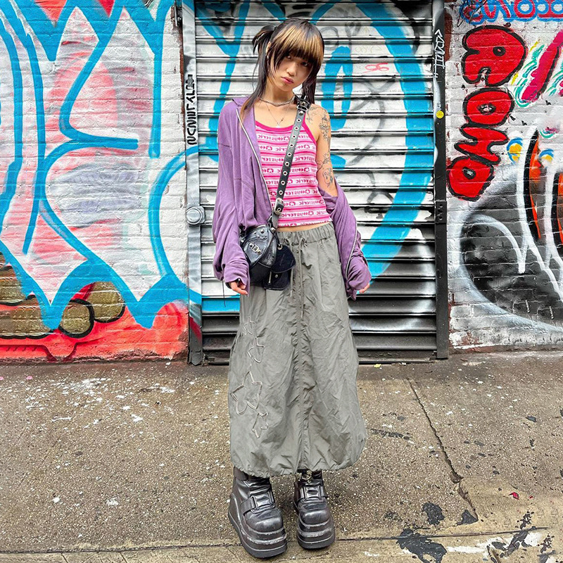 Women'S Fashion Edgy Star Printing Woven Drawstring Skirt