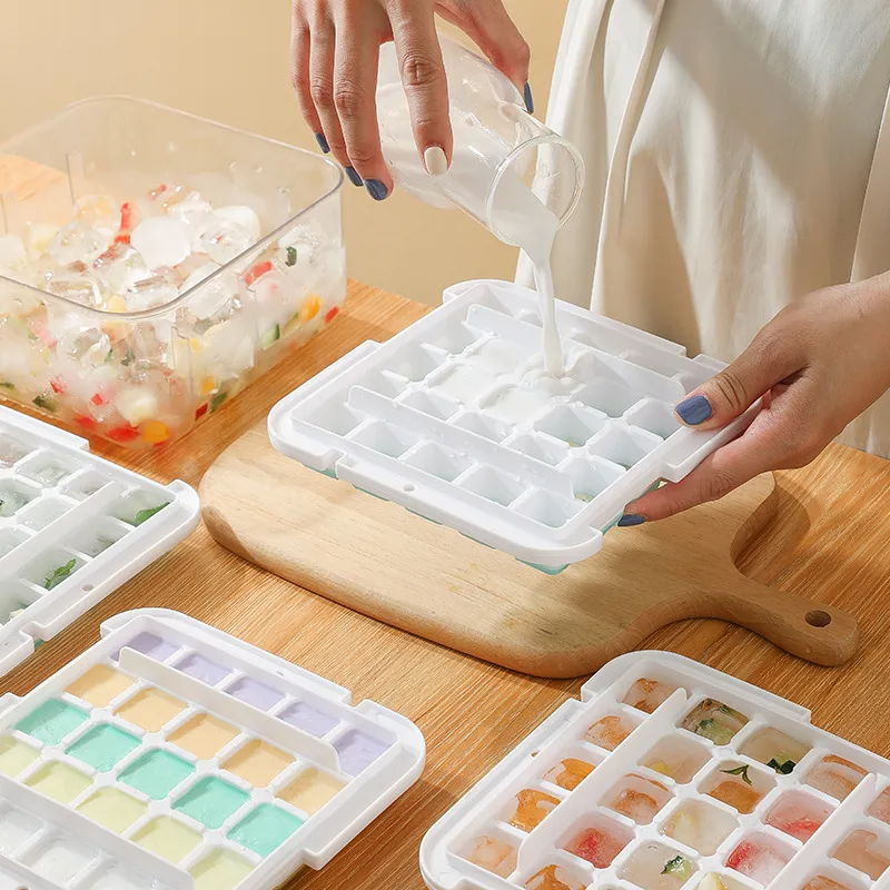 Large-Capacity Ice Tray Press-Type Ice Cube Mold Household Ice-Making Box Homemade Ice Hockey Ice Storage Box Refrigerator Quick-Freezing Double-Layer