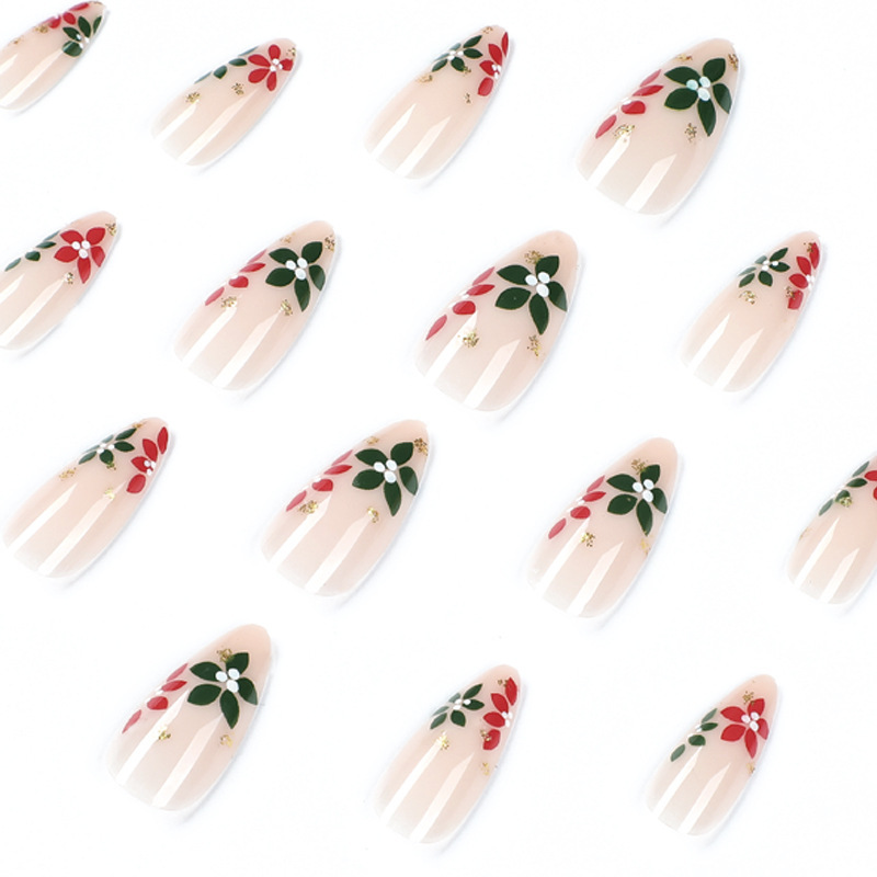 ( Buy 1 Get 2 ) Christmas Women Fashion Cartoon Red Floral Wearable False Nails