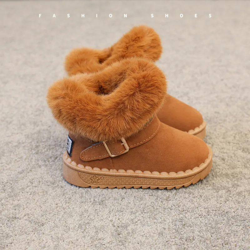 Kids Boys Girls Autumn Winter Fashion Casual Solid Color Metal Buckle Round-Toe Flats Slip On Platform Shoes Snow Short Boots