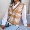 Women Fashion Casual Color Block Plaid Knitted Vest Sweater