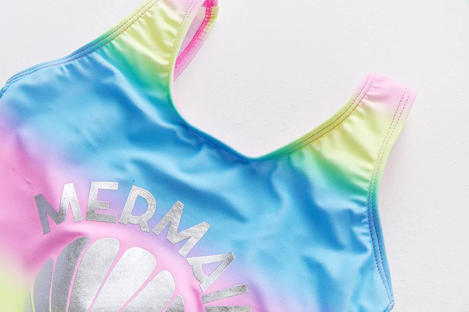 Children Kids Baby Fashion Girls Shell Tree Print Gradient Color One-Piece Swimsuit