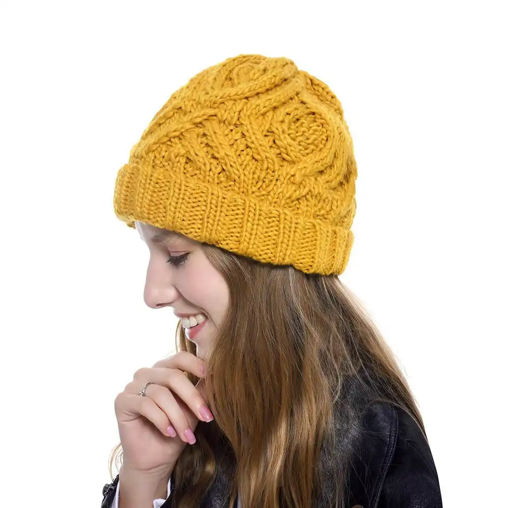 (Buy 1 Get 1) Fashion Diamond Pattern Solid Color Thick Wool Knitted Hat