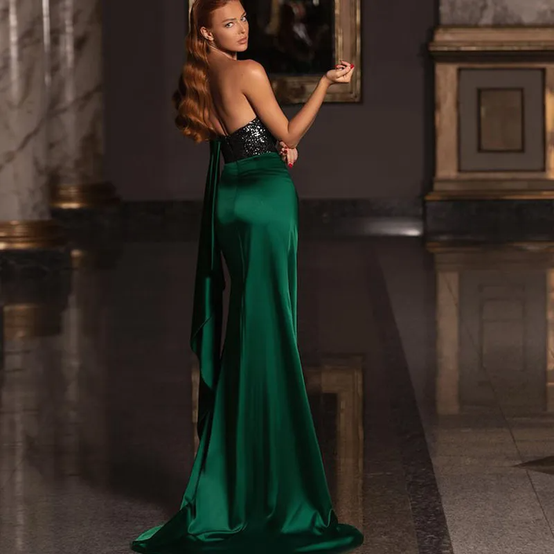 Women Sexy One-Shoulder Side Slit Sequin Party Evening Dress