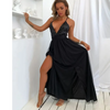 Elegnat Women Fashion Sequin Decor Deep V Side Slit Mesh Maxi Party Evening Dress