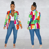 Women Fashion Printing Lapel V-Neck Long-Sleeved Blazer