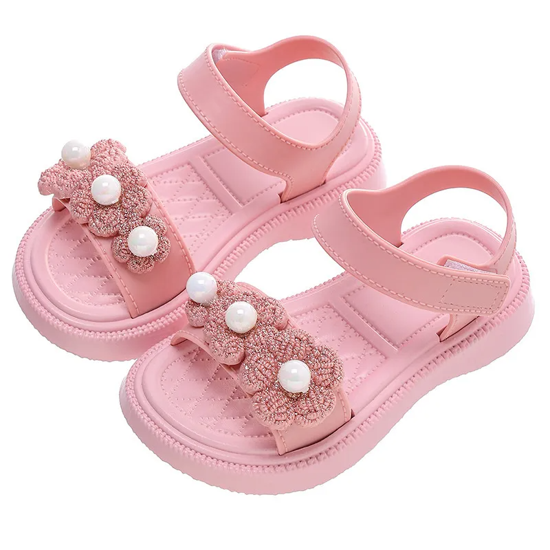 Children Kids Baby Fashion Girls Flower Pearl Casual Sandals Soft Bottom Shoes