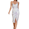 2 Pieces Women'S Fashion Elegant Satin Tie Dye Printing Slit Slip Dress