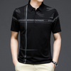 Men Fashion Casual Striped Print Lapel Short Sleeve Loose Polo Shirt