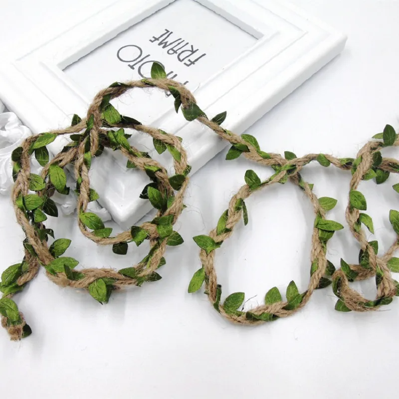 (Buy 1 Get 1) 5m Simulation Green Leaves Weaving Hemp Rope DIY Ornament