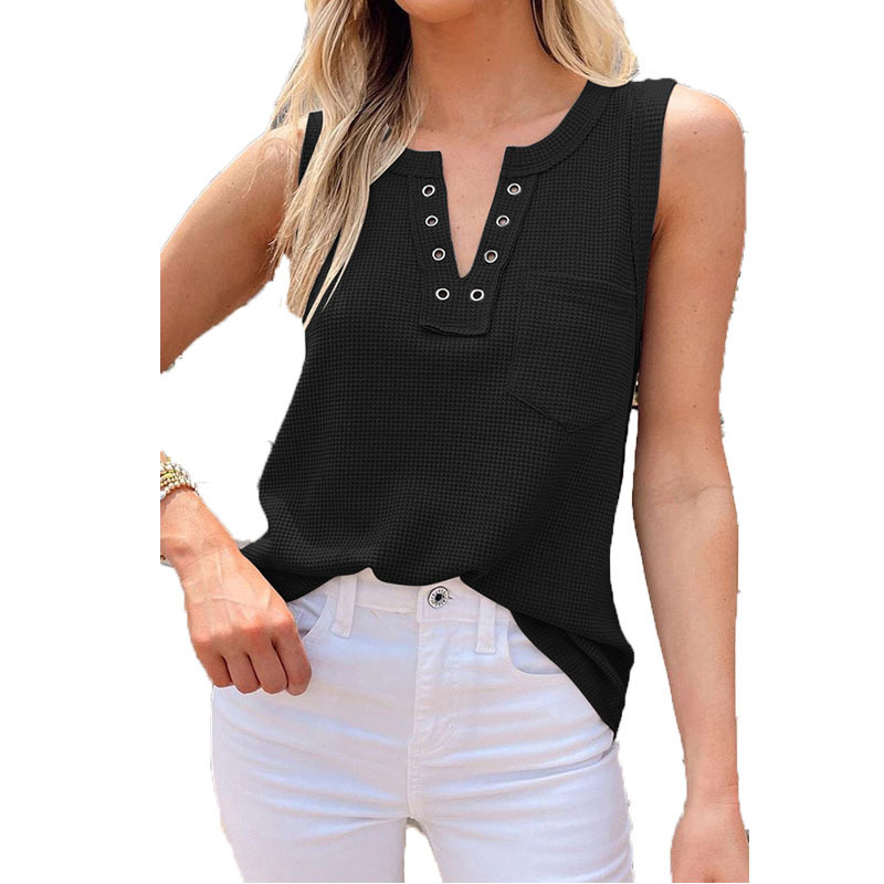 Women'S Casual Solid Color V-Neck Loose Tank Top