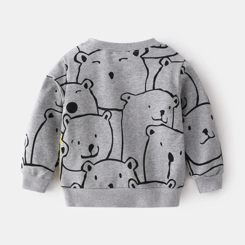 Kids Toddler Boys Fashion Bear Color Contrast Cartoon Cute Round Neck Casual Pullover Long Sleeves Hoodies