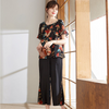 Women Summer Elegant Floral Short Sleeve Blouse And Loose Cropped Pants Office Chic Set