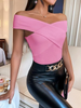Slim One-Shoulder Solid Color Sleeveless Sexy Cross Pit Strip Top Open Back Knitted T-Shirt For Women