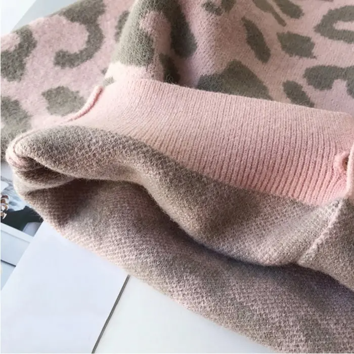 Girls Casual Leopard Single-Breasted Knit Coat