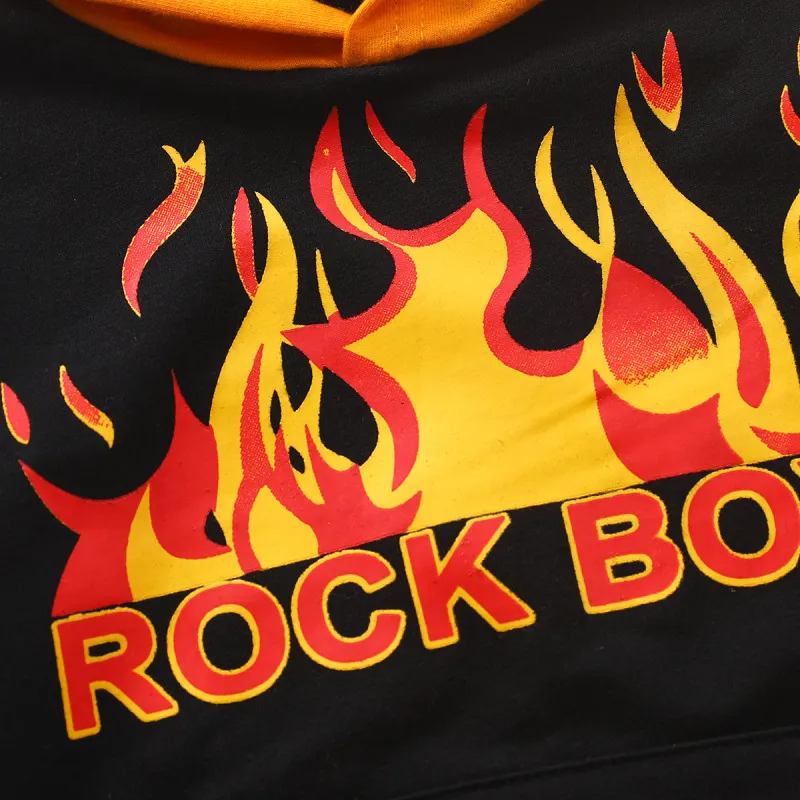 Children Kids Toddlers Fashion Girls Boys Long Sleeved Letter Fire Print Hoodies