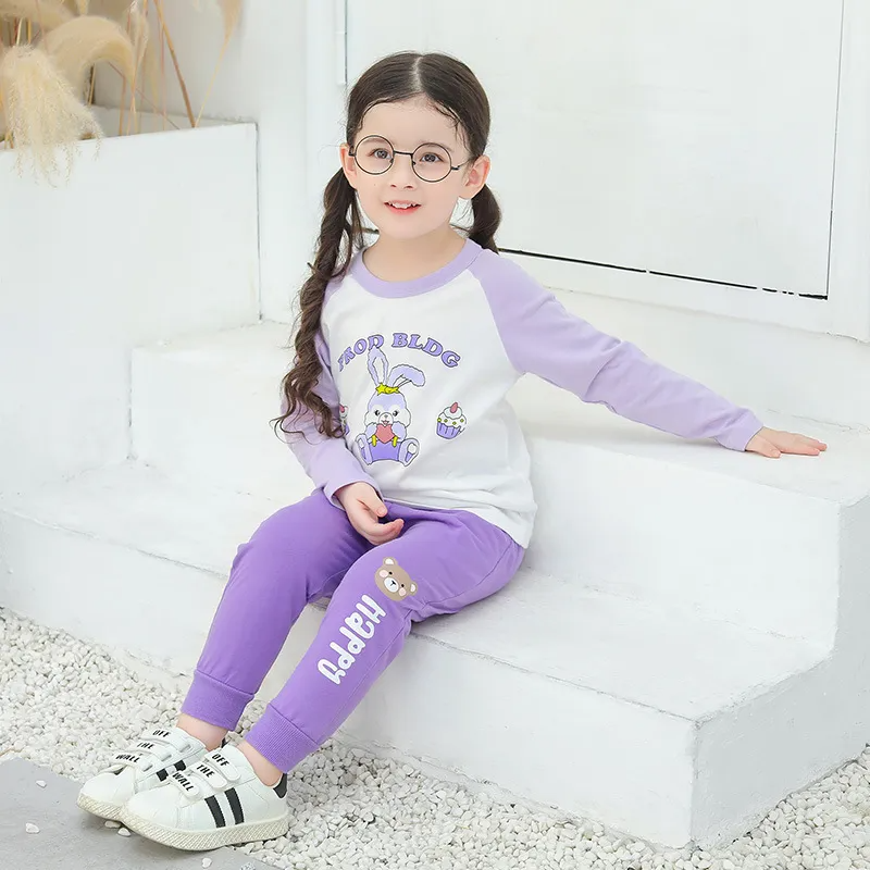 (Buy 1 Get 1) Kids Toddler Girls Casual Cute Alphabet Cartoon Bunny Print Long Sleeve Round Neck T-Shirt