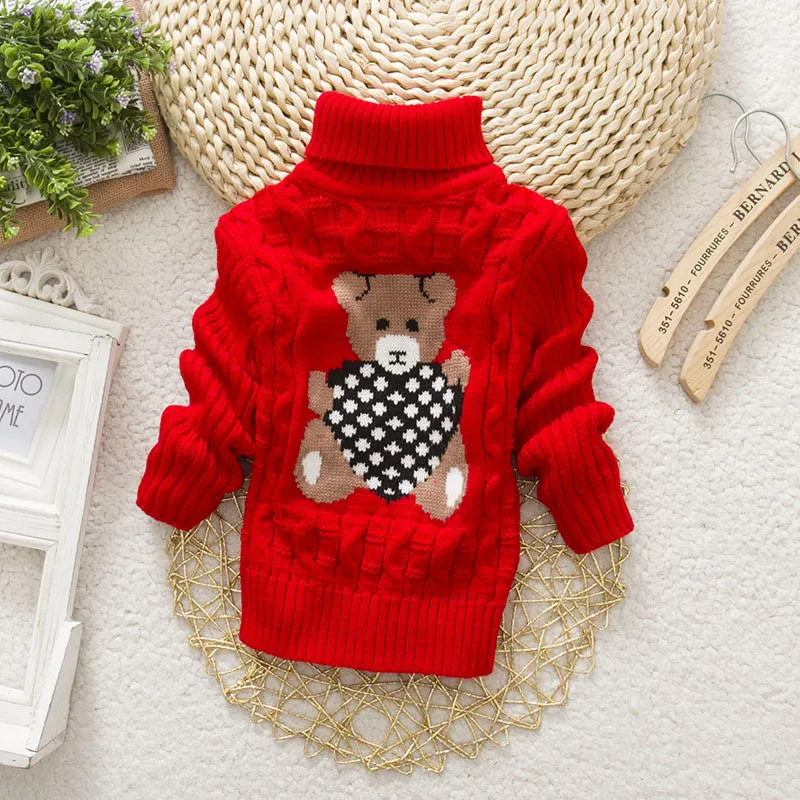 Kids Toddler Girls Boys Autumn Winter Fashion Casual Simple Solid Color Cartoon Bear Turtle Neck Sweater