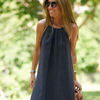 Women Fashion Casual Solid Color Halter Neck Loose Long Dress