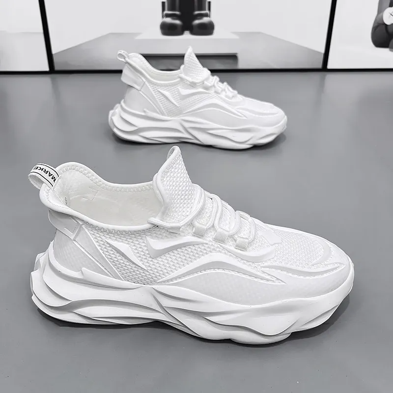 (Buy 1 Get 1) Men Casual Sports Solid Color Mesh Cloth Lace-Up Thick-Soled Flat