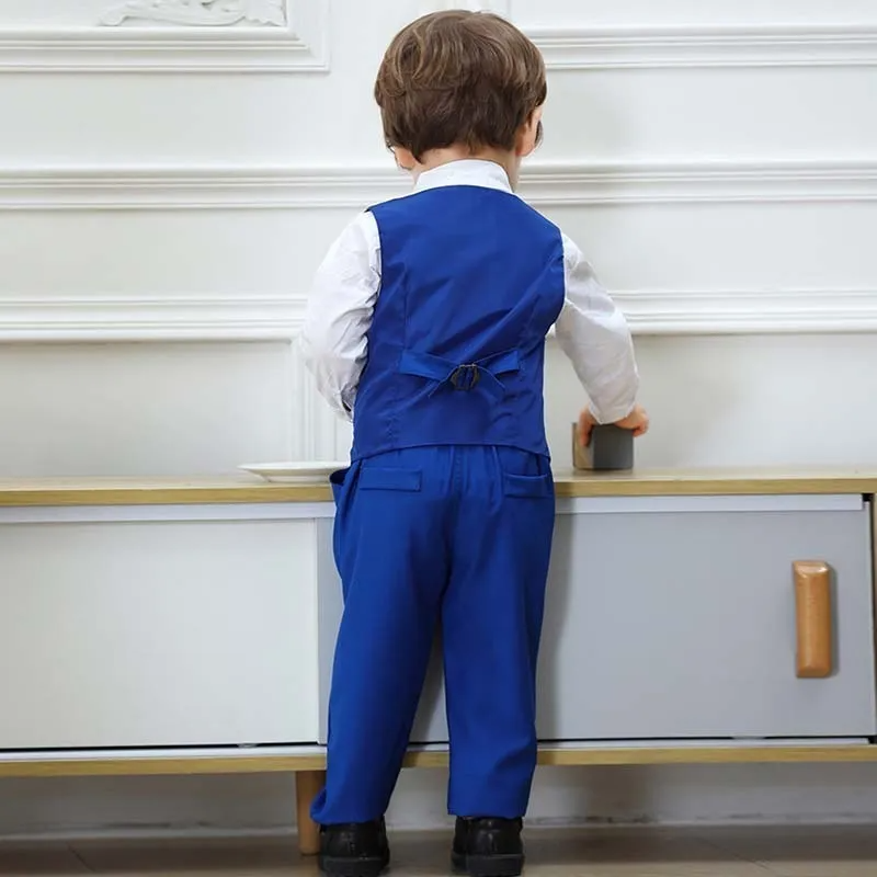 Kids Toddler Boys Party Clothing British Style Waistcoat Solid Color Long Sleeve Lapel Shirt Trousers Set