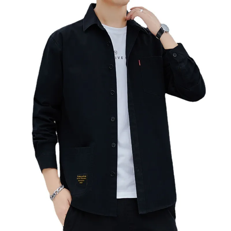 Men Casual Long Sleeve Lapel Single-Breasted Pocket Design Shirt