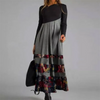 Women Ramadan /Eid Fashion Casual Print Round Neck Long Sleeve Maxi Dress