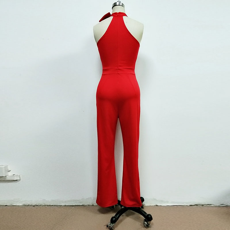 Women Elegant Bow Design Sleeveless Solid Color Jumpsuits