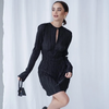 Women Fashion Sexy Creased Hollow Long Sleeve Mini Dress