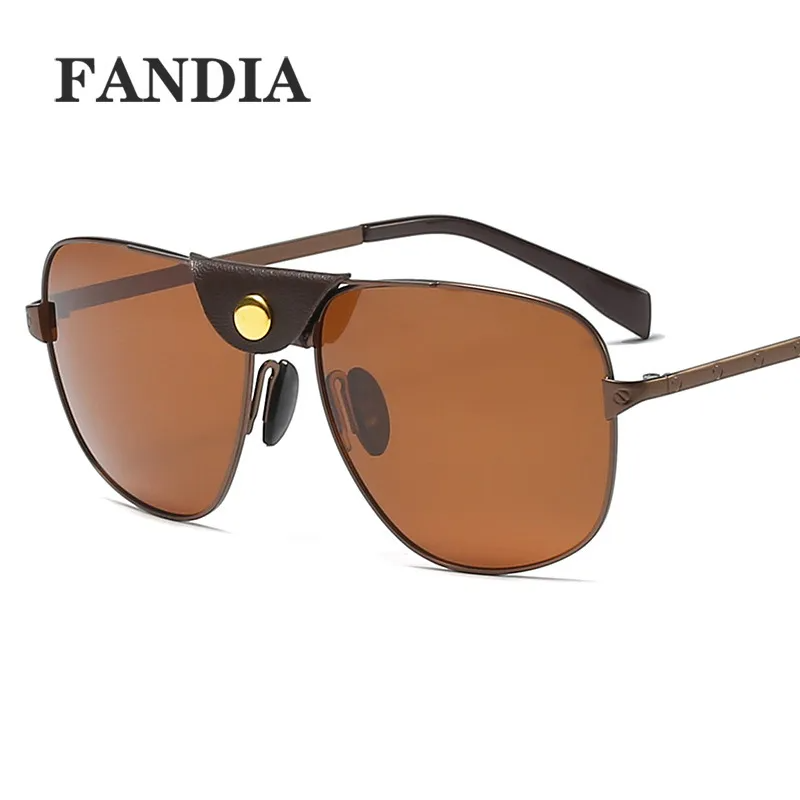Men Fashion Round Metal Frame With Leather Sunglasses