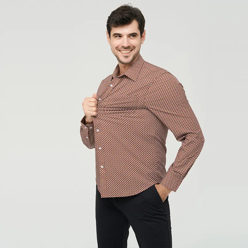 Men Fashion Casual Tiny Flower Long Sleeve Lapel Shirt