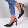 Women Fashion Plus Size Elegant Pointed Toe Strap Buckle Sling Back Stiletto Heel PU Sandals