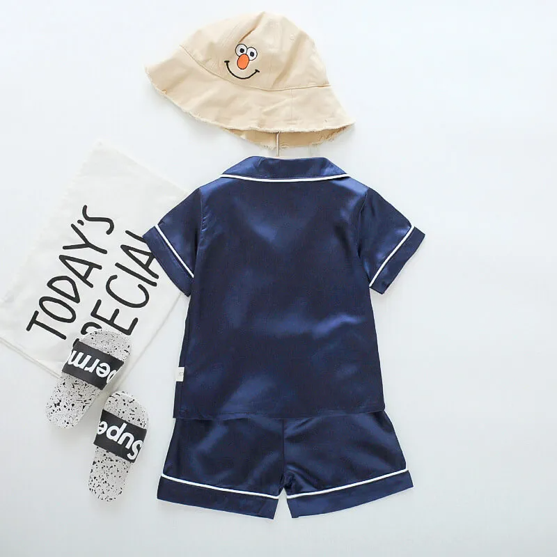 Kids Simple Solid Color Single-Breasted Two-Piece Pajamas