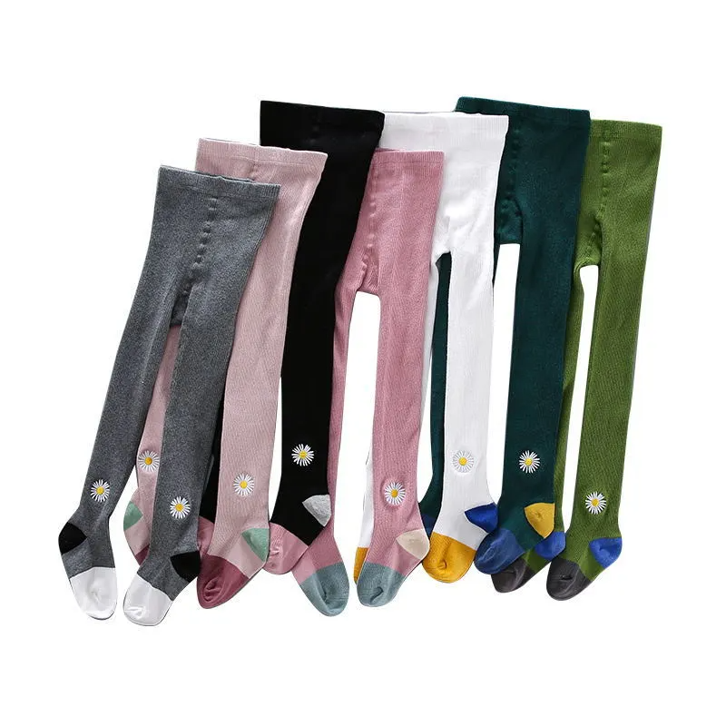 Girl Fashion Daisy Embroidery Knitted Pantyhose