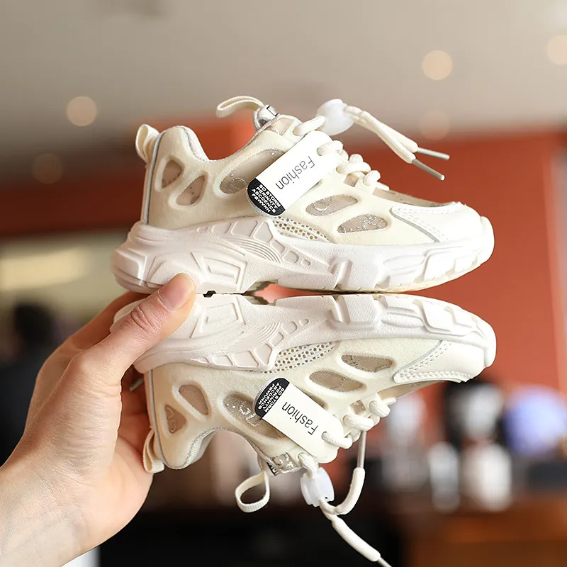 Kids Unisex Fashion Casual Solid Color Breathable Mesh Letter Preppy Lace-Up Velcro Sneakers